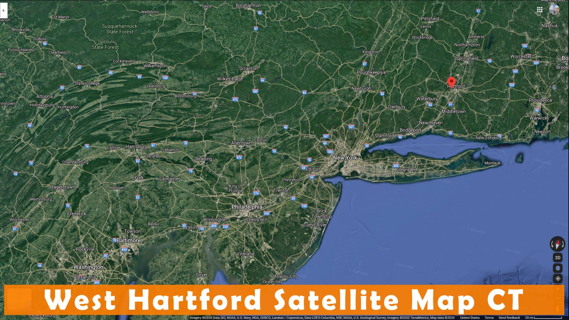 West Hartford Satellite Map CT